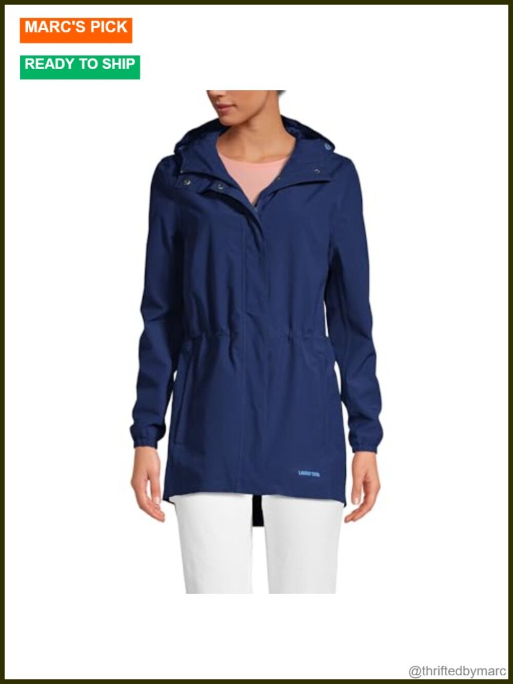Lands' End Waterproof Packable Raincoat Hooded Women's Windproof Jacket